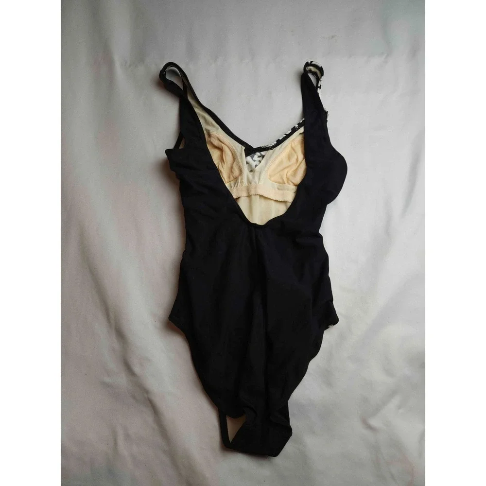 Vintage Pacific Connections One Piece Swimsuit Womens 8 Black White Mod Print